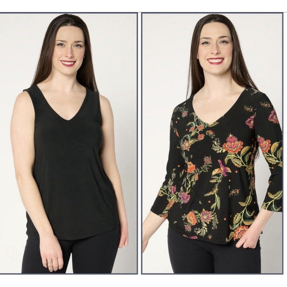 Women with Control Como Jersey Two Pack Tops Black Size Medium
